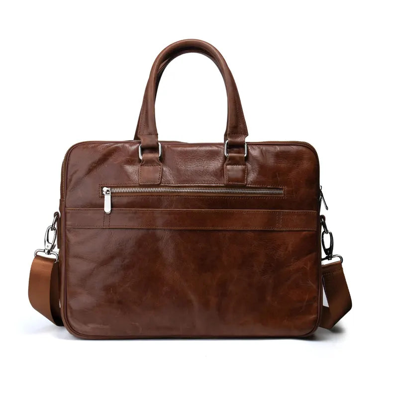 Distressed Tan Leather Laptop Briefcase - Back View