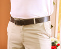 Dark Brown Embossed Leather Belt - Worn View