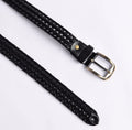 Black Braided Leather Belt - Close Up