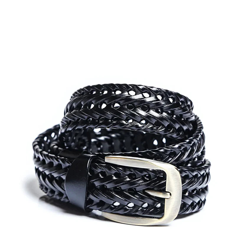 Black Braided Leather Belt - Coiled View
