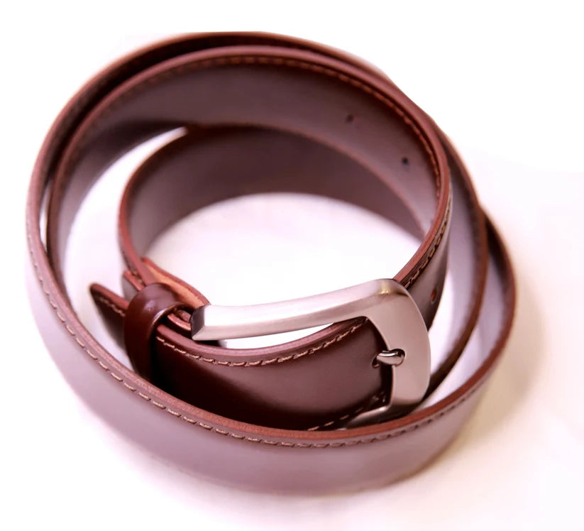 Dark Brown Classic Leather Belt - Coiled View