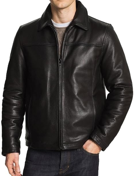 Classic Black Leather Jacket - Front View