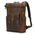 Rugged Leather Roll-Top Backpack - Front View