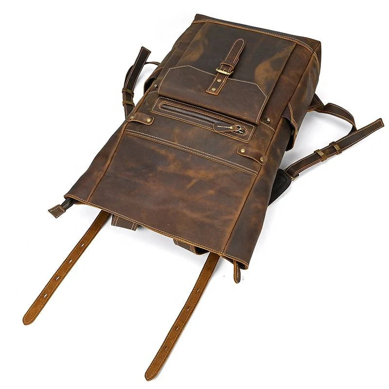 Rugged Leather Roll-Top Backpack - Bottom View
