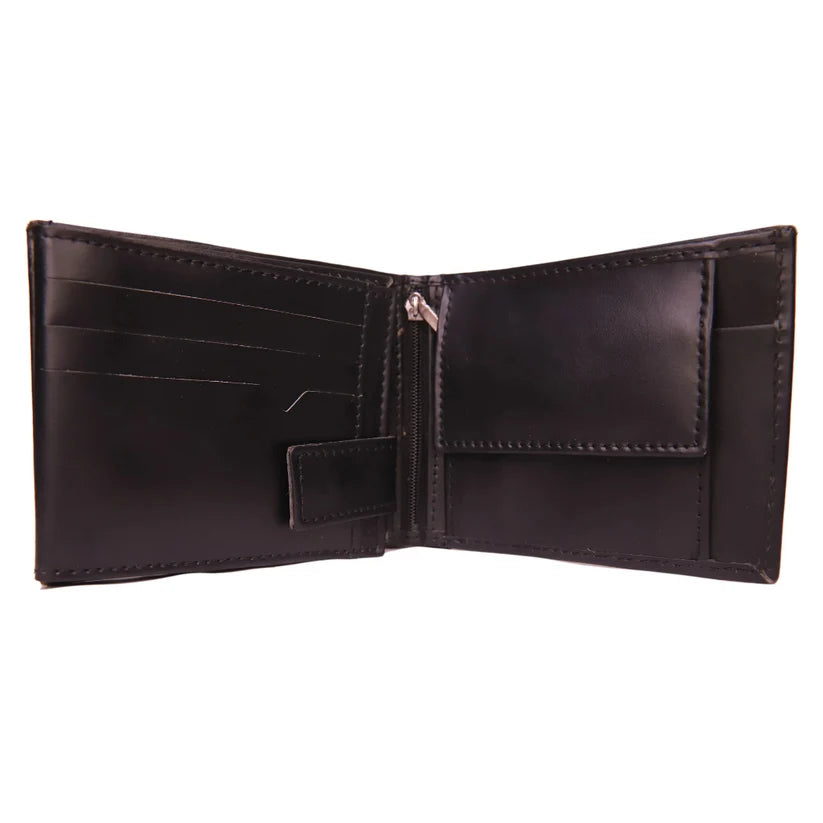 Black Leather Bifold Wallet - Interior View